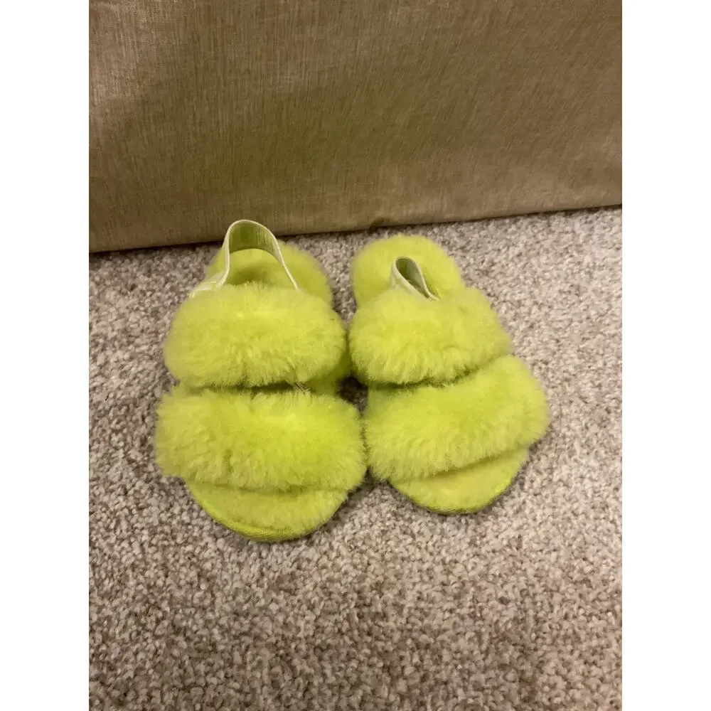 Ugg Fluff Key Lime Oh Yeah Fur Slingback Baby Infant Slippers, 6